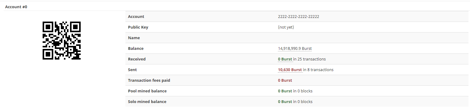 Image showing the Burstcoin escrow account balance as viewed in a block explorer